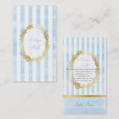 PixDezines白いストライプ/プラシッドのデジタル水色 名刺 (正面/裏面)