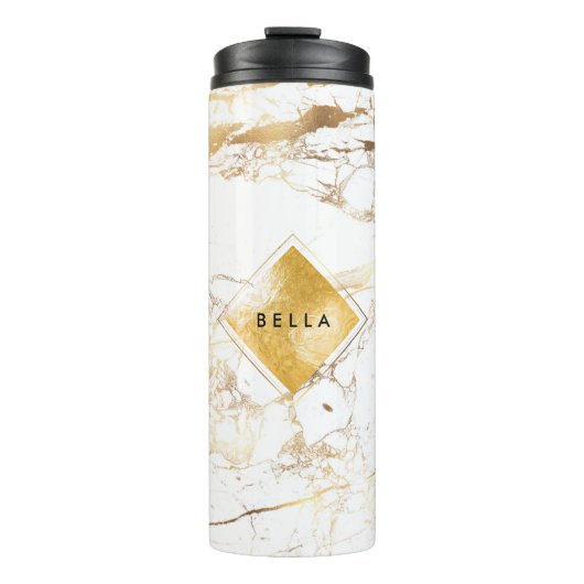 PixDezines白大理石フェイク金ゴールド脈 タンブラー (正面)