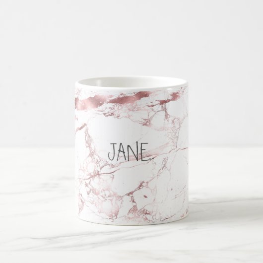 PixDezines白大理石+ローズゴーフェイクルド静脈 コーヒーマグカップ (中央)