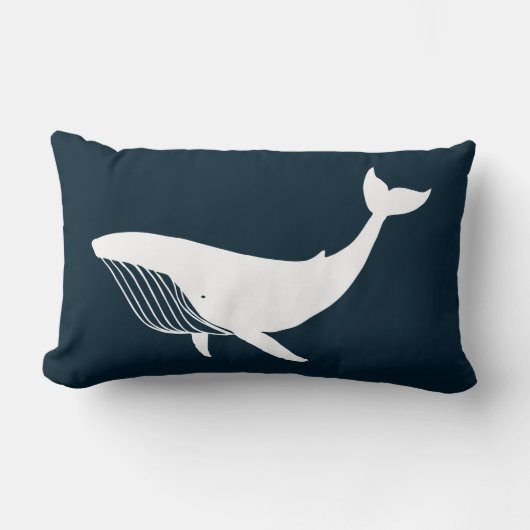 PixDezines白+青の青いクジラ/ダイバックグラウンド ランバークッション (正面)