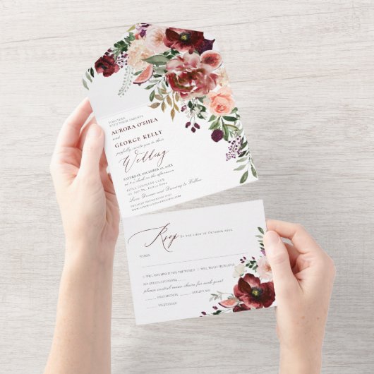 PixDezines秋の恋H2マルサラ素朴レッド オールインワン招待状 (貼ってはがせる)