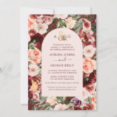 PixDezines秋の愛H2マルサラ赤い花 招待状 (正面)