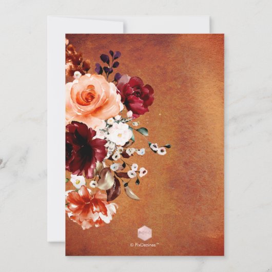 PixDezines秋の水の色の花のブランチ泡立ち 招待状 (裏面)