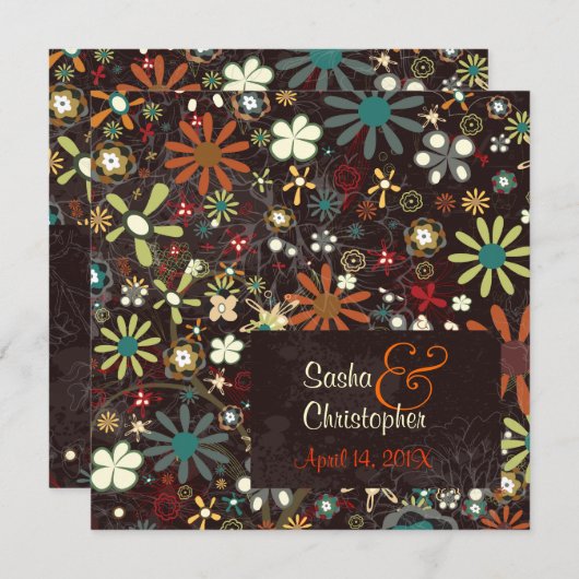 PixDezines秋の開花/暗い背景グランジ 招待状 (正面/裏面)
