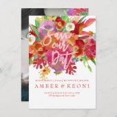 PixDezines秋フローラ水彩保存日 招待状 (正面/裏面)