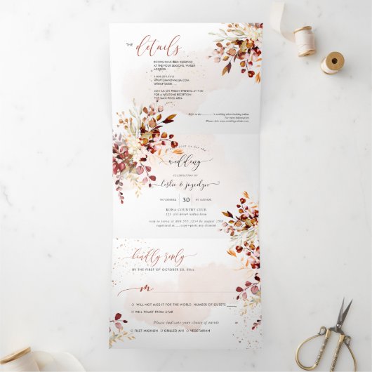 PixDezines秋素朴ユーカリ 三つ折り招待状 (内部)