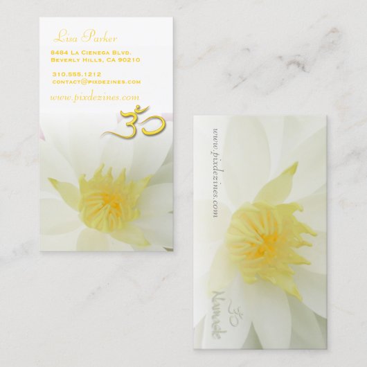 PixDezines純粋ホワイトロータス、Omヨガ、ヒーラー 名刺 (正面/裏面)
