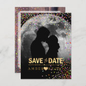 PixDezines紙吹雪+フェイク金ゴールド日付の保存 案内ポストカード (正面/裏面)