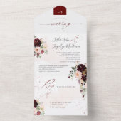 PixDezines素朴赤面ブルゴーニュWatercolorFlowers オールインワン招待状 (内側)