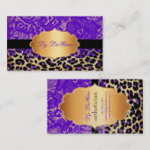 PixDezines紫のヴィンテージレース+cheetah 名刺 (正面/裏面)