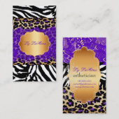 PixDezines紫のヴィンテージレース+cheetah+zebra 名刺 (正面/裏面)