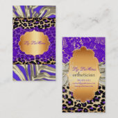 PixDezines紫のヴィンテージレース+cheetah+zebra 名刺 (正面/裏面)