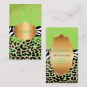 PixDezines紫のヴィンテージレース+cheetah+zebra 名刺 (正面/裏面)