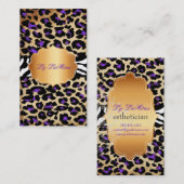 PixDezines紫のヴィンテージ+cheetah+zebra 名刺 (正面/裏面)
