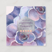 PixDezines紫の多肉質の水色 スクエア名刺 (裏面)