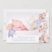 PixDezines紫色の象の写真誕生の発表 案内状 (正面)