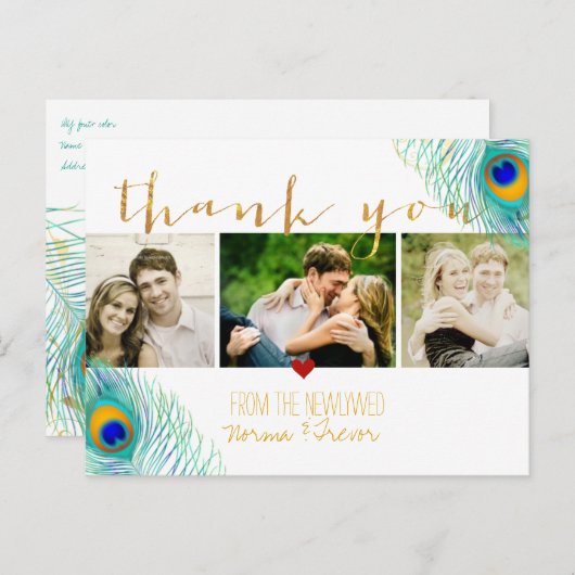 PixDezines結婚の感謝していyou/peacock feather 案内ポストカード (正面/裏面)