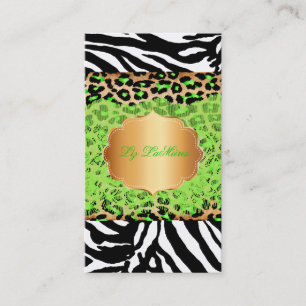 PixDezines緑のヴィンテージレース+cheetah+zebra 名刺