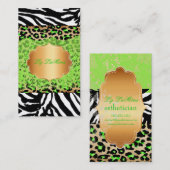 PixDezines緑のヴィンテージレース+cheetah+zebra 名刺 (正面/裏面)