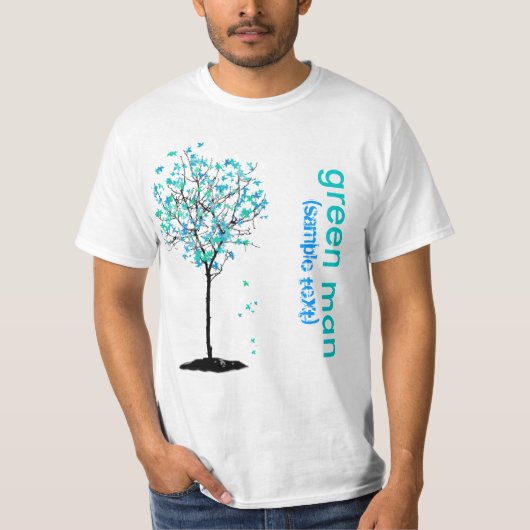 PixDezines緑の男性、青いカエデ Tシャツ (正面)