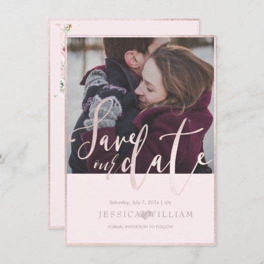 PixDezines繊細な愛の赤面ピンクDIY背景 セーブザデート (正面/裏面)