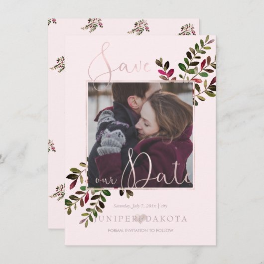 PixDezines繊細な愛の赤面ピンクDIY背景 セーブザデート (正面/裏面)