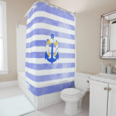 PixDezines航海のストライプいかり/DIY水彩 シャワーカーテン (インサイチュ)
