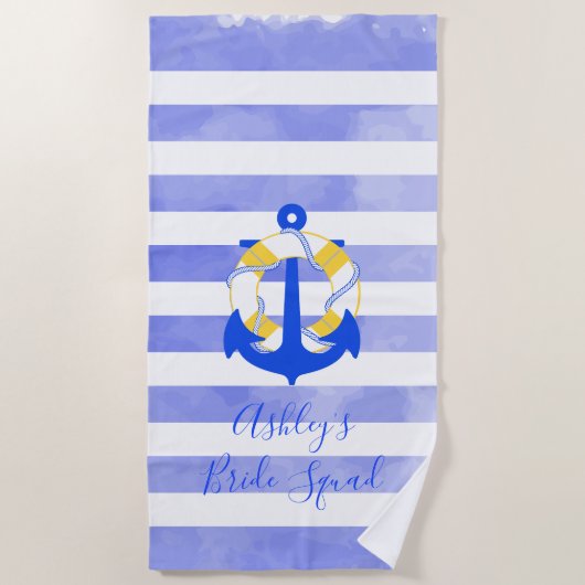 PixDezines航海のストライプ+ライフセーバー ビーチタオル (正面)