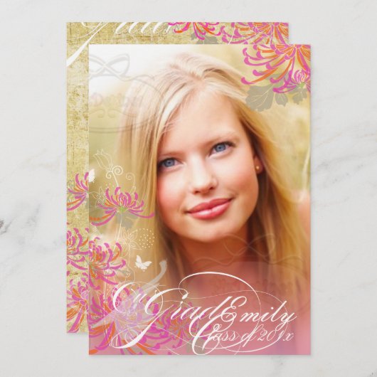 PixDezines花の卒業 招待状 (正面/裏面)