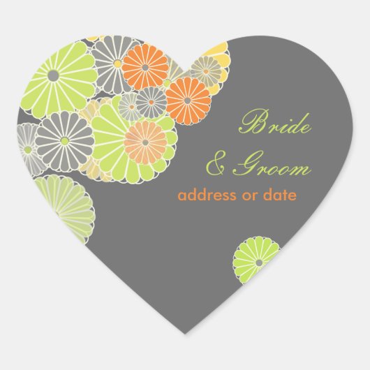 PixDezines菊（菊）柑橘系 ハートシール (正面)