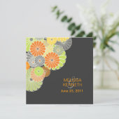 PixDezines菊（菊）、柑橘色 招待状 (スタンド正面)