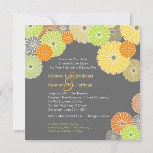 PixDezines菊（菊）、柑橘色 招待状 (裏面)