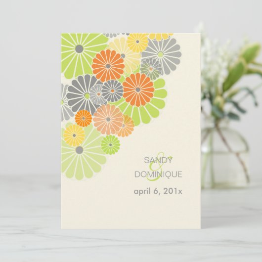 PixDezines菊（菊）、柑橘色 招待状 (スタンド正面)