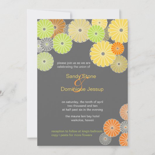 PixDezines菊（菊）、柑橘色 招待状 (裏面)