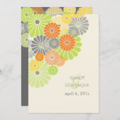 PixDezines菊（菊）、柑橘色 招待状 (正面/裏面)