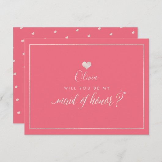 PixDezines虹色赤面ピンク、メイド・オブ・オーナー（花嫁付き添い人） 招待状 (正面/裏面)