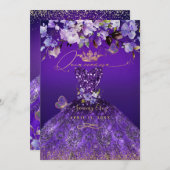 PixDezines蝶キンセアニェラ、ダークパープル 招待状 (正面/裏面)