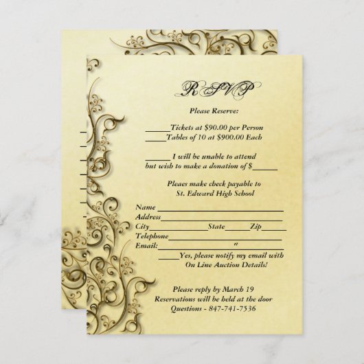 PixDezines装飾用金ゴールドが渦巻く 案内状 (正面/裏面)