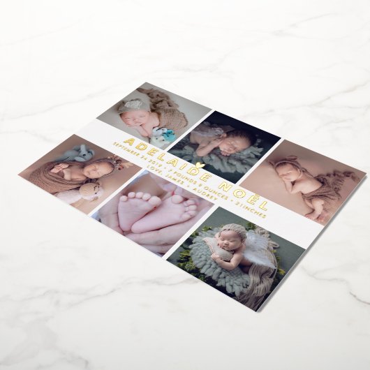 PixDezines誕生発表金ゴールド 箔招待状 (回転した状態)