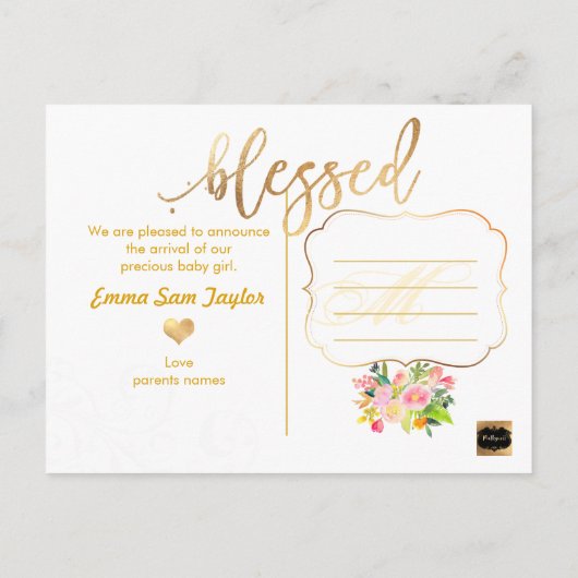 PixDezines誕生発表/フローラ水彩 案内ポストカード (裏面)