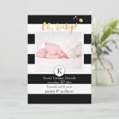 PixDezines誕生発表/b+wのストライプ 案内状 (スタンド正面)