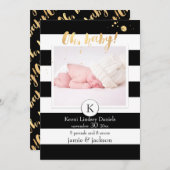 PixDezines誕生発表/b+wのストライプ 案内状 (正面/裏面)