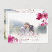 PixDezines赤いさくらんぼの花が日付を保存 案内ポストカード (正面/裏面)