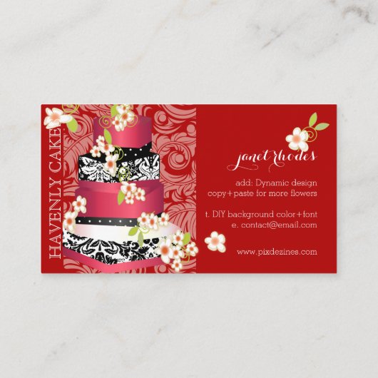 PixDezines赤いビロード結婚のケーキ/ダイバックグラウンド 名刺 (裏面)