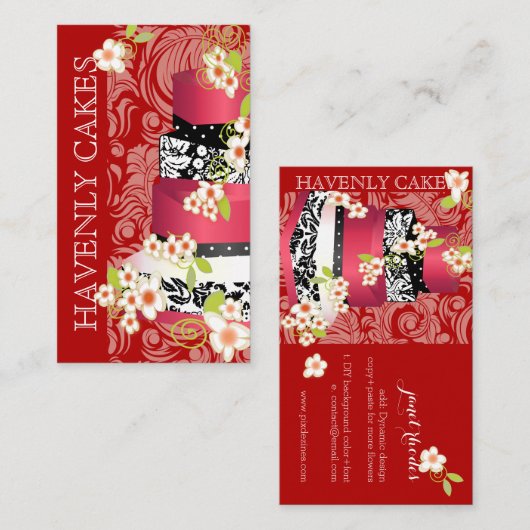PixDezines赤いビロード結婚のケーキ/ダイバックグラウンド 名刺 (正面/裏面)