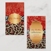 PixDezines赤いヴィンテージレース+cheetah+zebra 名刺 (正面/裏面)