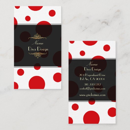 PixDezines赤い水玉模様 名刺 (正面/裏面)