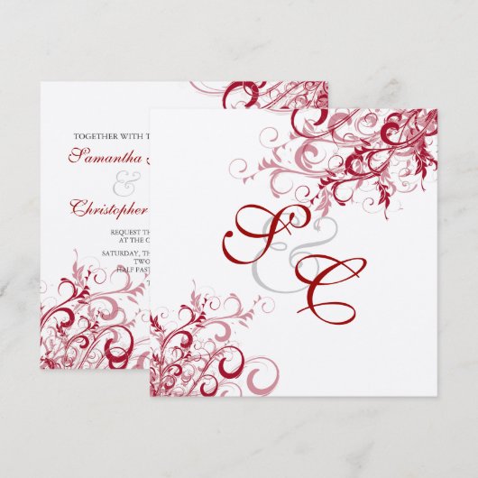 PixDezines赤の旋回/DIY背景 招待状 (正面/裏面)