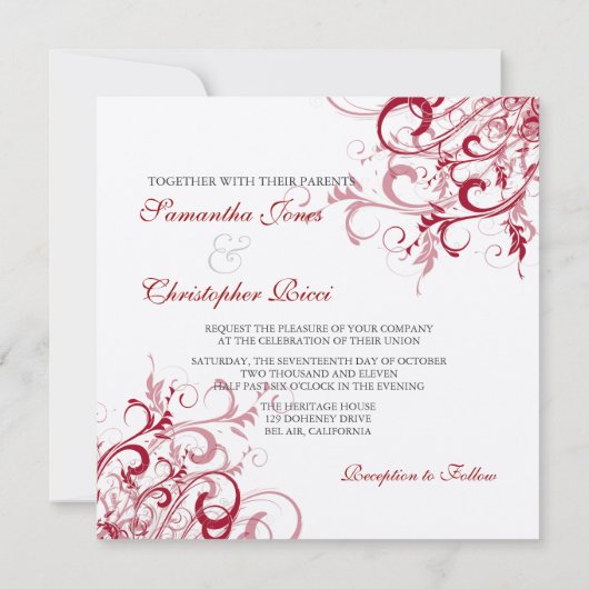 PixDezines赤の旋回/DIY背景 招待状 (裏面)