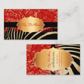 PixDezines赤ヴィンテージレース+ゼブラ 名刺 (正面/裏面)